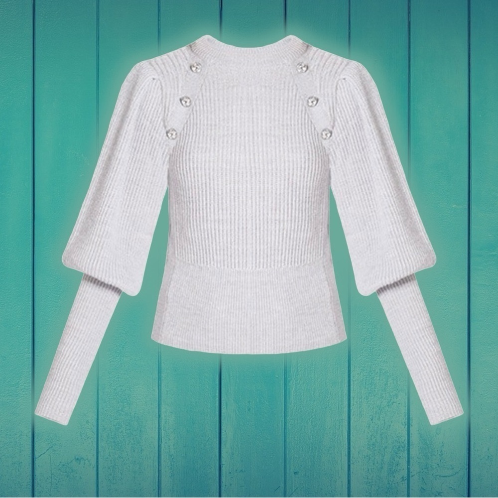Veronica Beard ‘Jude’ 100% Wool Gray Sweater with Jeweled Accents Size Small - Picture 7 of 16